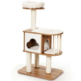 Costway 76039518 46 Inch Wooden Cat Activity Tree with Platform and Cushions-Brown