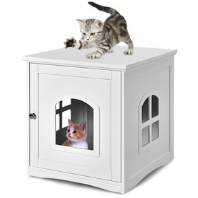 Costway 28019547 Side Table Nightstand Decorative Cat House-White
