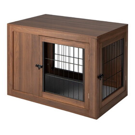 Costway 49376152 Furniture Dog Crate with Cushion and Double Doors-Walnut