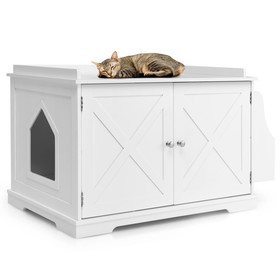 Costway 52139708 Large Wooden Cat Litter Box Enclosure with the Storage Rack-White