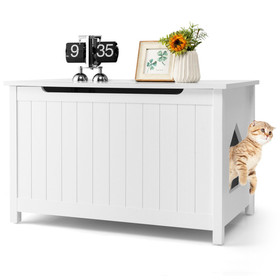 Costway 42086793 Wooden Cat Litter Box Enclosure with Top Opening Side Table Furniture-White