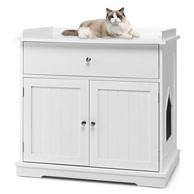 Costway 34802756 Wooden Cat Litter Box Enclosure with Drawer Side Table Furniture-White