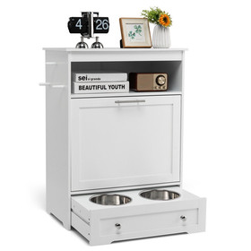 Costway 27186403 Pet Feeder Station with Stainless Steel Bowl-White