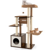 Costway 53 Inch Cat Tree with Condo and Swing Tunnel-Brown