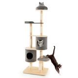 Costway 62913745 6-Tier Wooden Cat Tree with 2 Removeable Condos Platforms and Perch-Gray