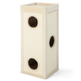 Costway 39" Tall Cat Condo with Scratching Posts and 3 Hideaways and 4 Soft Plush Cushions-Gray