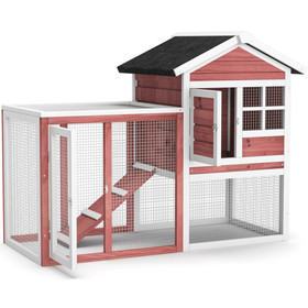 Costway 82391576 2-Story Wooden Rabbit Hutch with Running Area-White