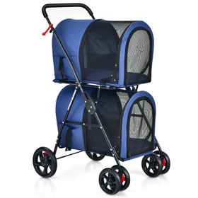Costway 18756023 4-in-1 Double Pet Stroller with Detachable Carrier and Travel Carriage-Blue