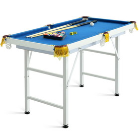 Costway 19657208 47 Inch Folding Billiard Table with Cues and Brush Chalk-Blue