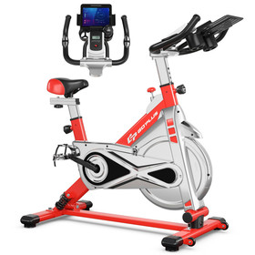 Costway 49237806 Stationary Silent Belt Adjustable Exercise Bike with Phone Holder and Electronic Display-Red