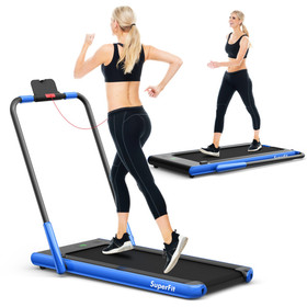 Costway 76841235 2-in-1 Folding Treadmill with Remote Control and LED Display-Blue