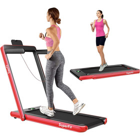 Costway 18732649 2 in 1 Folding Treadmill with Bluetooth Speaker Remote Control-Red