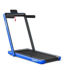 Costway 12657830 2-in-1 Electric Motorized Health and Fitness Folding Treadmill with Dual Display-Blue