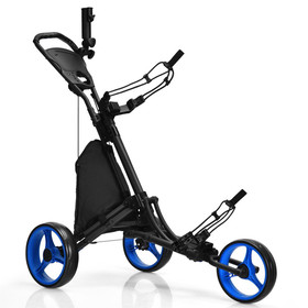Costway 39170456 Folding 3 Wheels Golf Push Cart with Bag Scoreboard Adjustable Handle -Blue