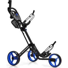 Costway 85049371 Folding 3 Wheels Golf Push Cart with Brake Scoreboard Adjustable Handle-Blue