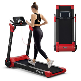 Costway 15460897 2.25 HP Electric Motorized Folding Running Treadmill Machine with LED Display-Red