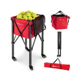 Costway 43728651 Lightweight Foldable Tennis Ball Teaching Cart with Wheels and Removable Bag-Red