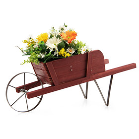 Costway 35469187 Wooden Wagon Planter with 9 Magnetic Accessories for Garden Yard-Red