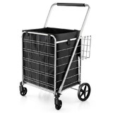 Costway 34789165 Folding Shopping Cart with Waterproof Liner Wheels and Basket-Silver
