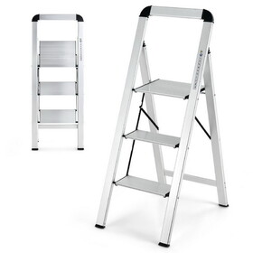 Costway 85327694 3-Step Ladder Aluminum Folding Step Stool with Non-Slip Pedal and Footpads-Sliver