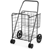 Costway 59730421 Folding Shopping Cart for Laundry with Swiveling Wheels & Dual Storage Baskets-Black