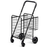Costway 57268091 Folding Shopping Cart Basket Rolling Trolley with Adjustable Handle-Black