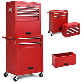 Costway 21539608 6-Drawer Tool Chest with Heightening Cabinet-Red