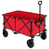 Costway 07634218 Outdoor Folding Wagon Cart with Adjustable Handle and Universal Wheels-Red