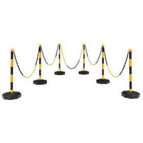 Costway 64179580 6 Pack 34 Inch Traffic Delineator Poles with 5 Feet Chains and Fillable Base-Yellow