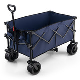Costway 83129706 Folding Utility Garden Cart with Wide Wheels and Adjustable Handle-Blue