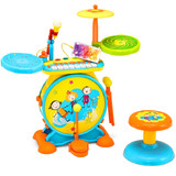 Costway 49518732 2-in-1 Kids Electronic Drum and Keyboard Set with Stool-Blue