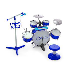 Costway 93642587 Kids Jazz Drum Keyboard Set with Stool and Microphone Stand-Blue