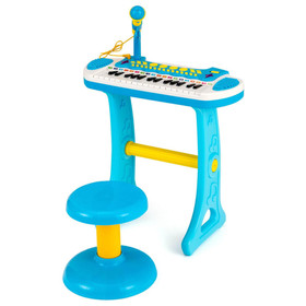 Costway 74218569 31-Key Kids Piano Keyboard Toy with Microphone and Multiple Sounds for Age 3+-Blue