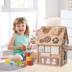 Costway 45316289 Multi-purpose Busy House with Sensory Games and Interior Storage Space