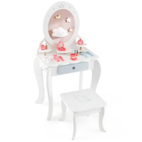 Costway 35962147 Kids 2-in-1 Princess Makeup Table and Chair Set with Removable Mirror-White