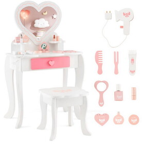 Costway 56831492 Kids Vanity Set with Heart-shaped Mirror-White