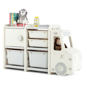 Costway 52174630 Toddler Truck Storage Organizer with Plastic Bins-Gray