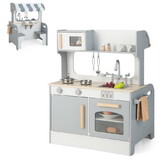 Costway 14527893 Double Sided Kids Pretend Kitchen Playset with 2-Seat Cafe-Gray