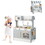 Costway 14527893 Double Sided Kids Pretend Kitchen Playset with 2-Seat Cafe-Gray