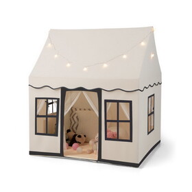 Costway Toddler Large Playhouse with Star String Lights-Beige