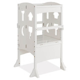 Costway 82367954 Folding Wooden Step Stool with Lockable Safety Rail for Toddler 3+-White