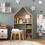 Costway 13648529 2-in-1 Kids House-Shaped Table and Chair Set-Gray