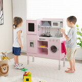 Costway 27915684 Pretend Play Kitchen for Kids with 16 Pieces Accessories-Pink