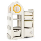 Costway 46719523 Multipurpose Toy Chest and Bookshelf with Mobile Trolley for Bedroom