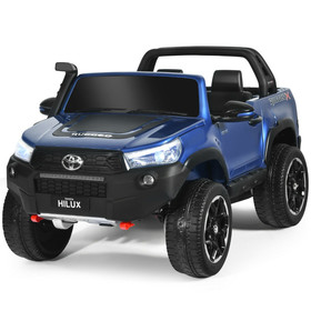 Costway 36498172 2*12V Licensed Toyota Hilux Ride On Truck Car 2-Seater 4WD with Remote Painted Blue