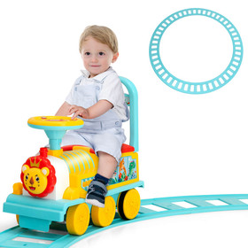 Costway 78465312 6V Electric Kids Ride On Train with 16 Pieces Tracks-Blue