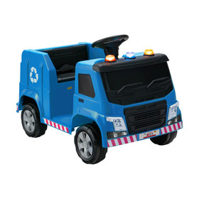 Costway 61498275 12V Kids Ride-on  Garbage Truck with Warning Lights and 6 Recycling Accessories-Blue