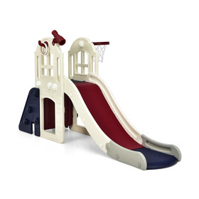 Costway 53148062 6-In-1 Large Slide for Kids Toddler Climber Slide Playset with Basketball Hoop-Blue