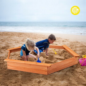 Costway 14630789 Hexagon Wooden Cedar Sand Box with Seat Boards