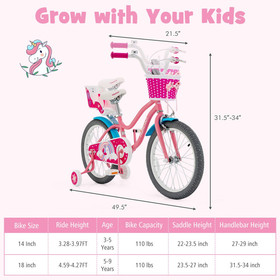 Costway 69734852 Kids Bicycle with Training Wheels and Basket for Boys and Girls Age 3-9 Years-18"